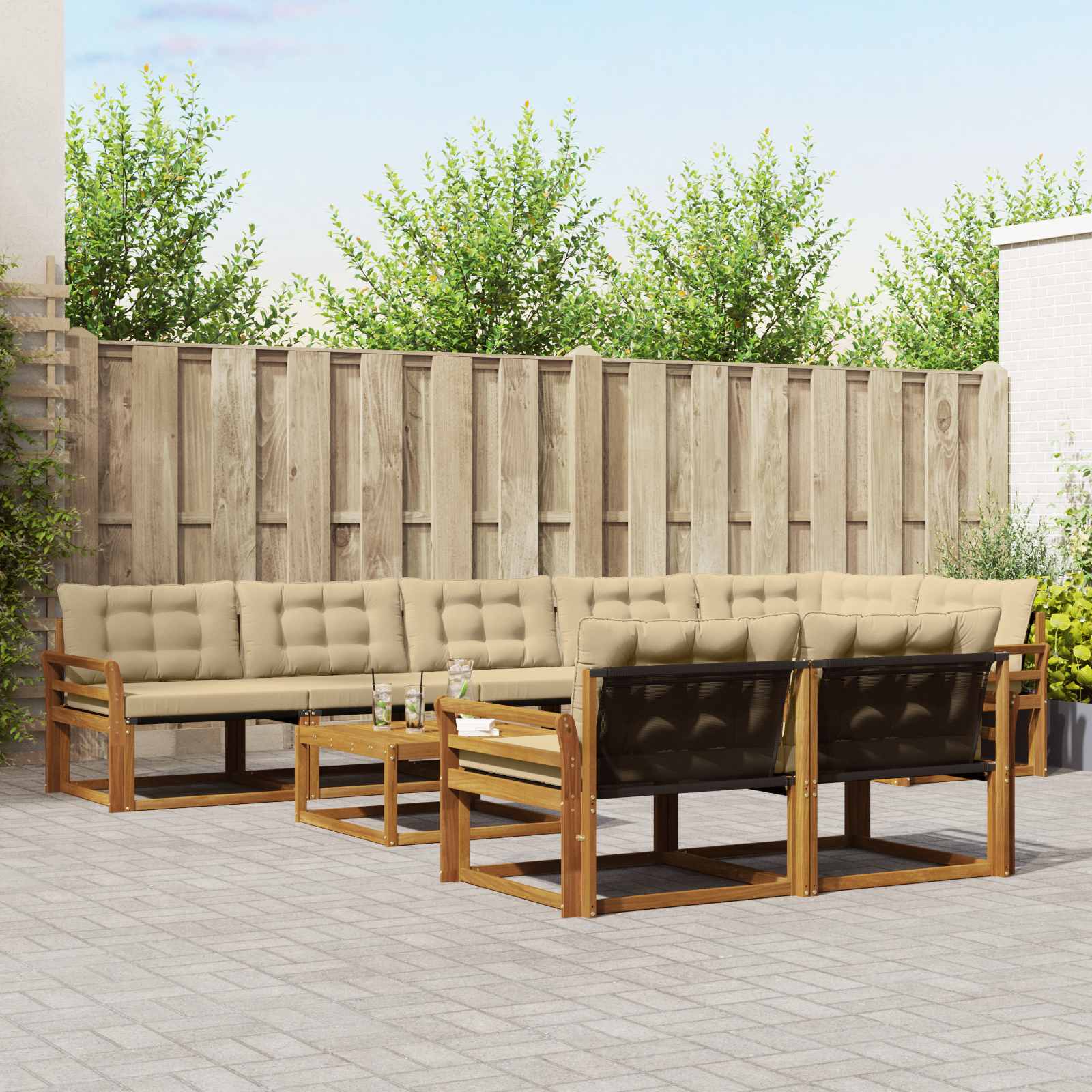 vidaXL Zestaw sof na zewnątrz z poduszką 9 pcs Naturalny i Beżowy