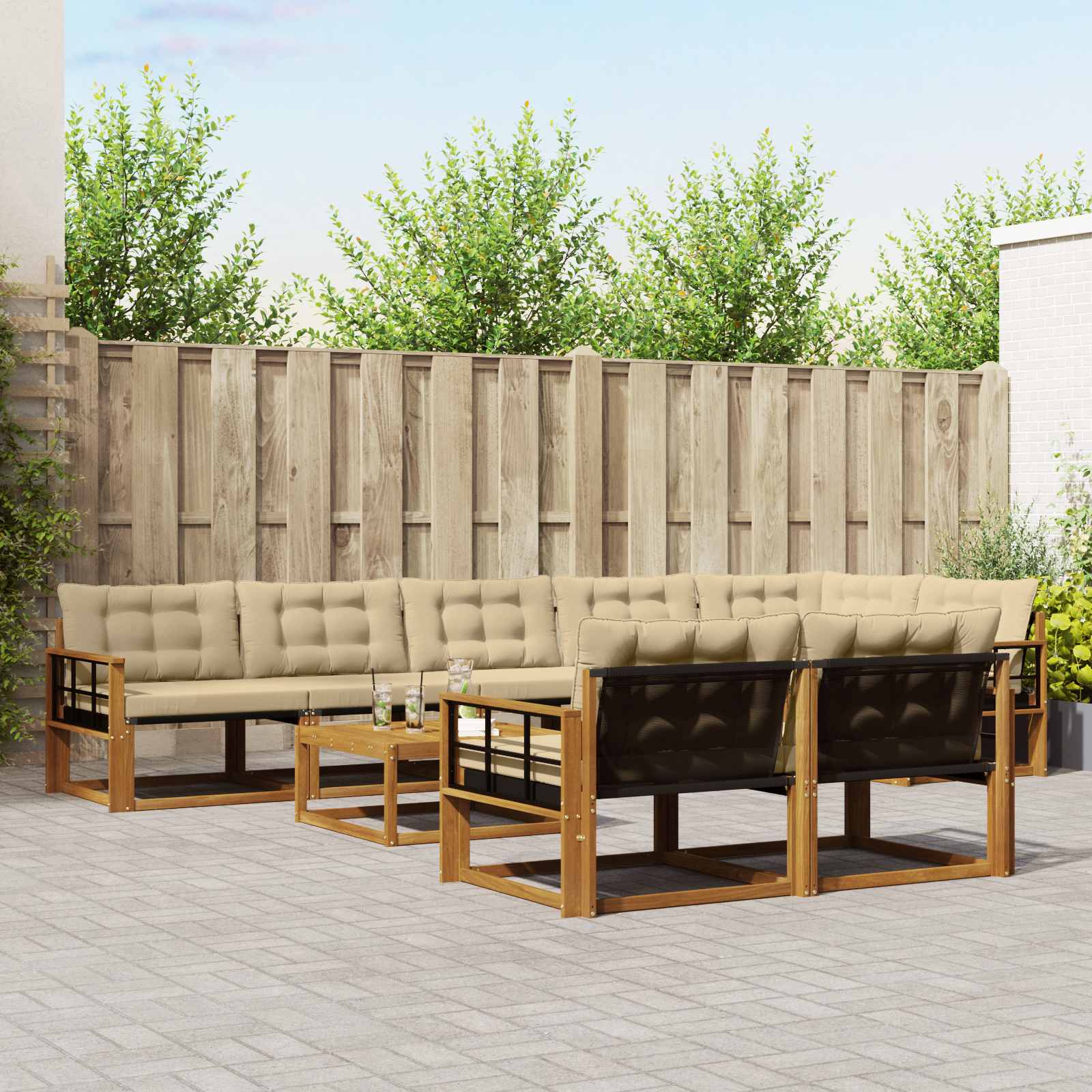 vidaXL Zestaw sof na zewnątrz z poduszką 9 pcs Naturalny i Beżowy