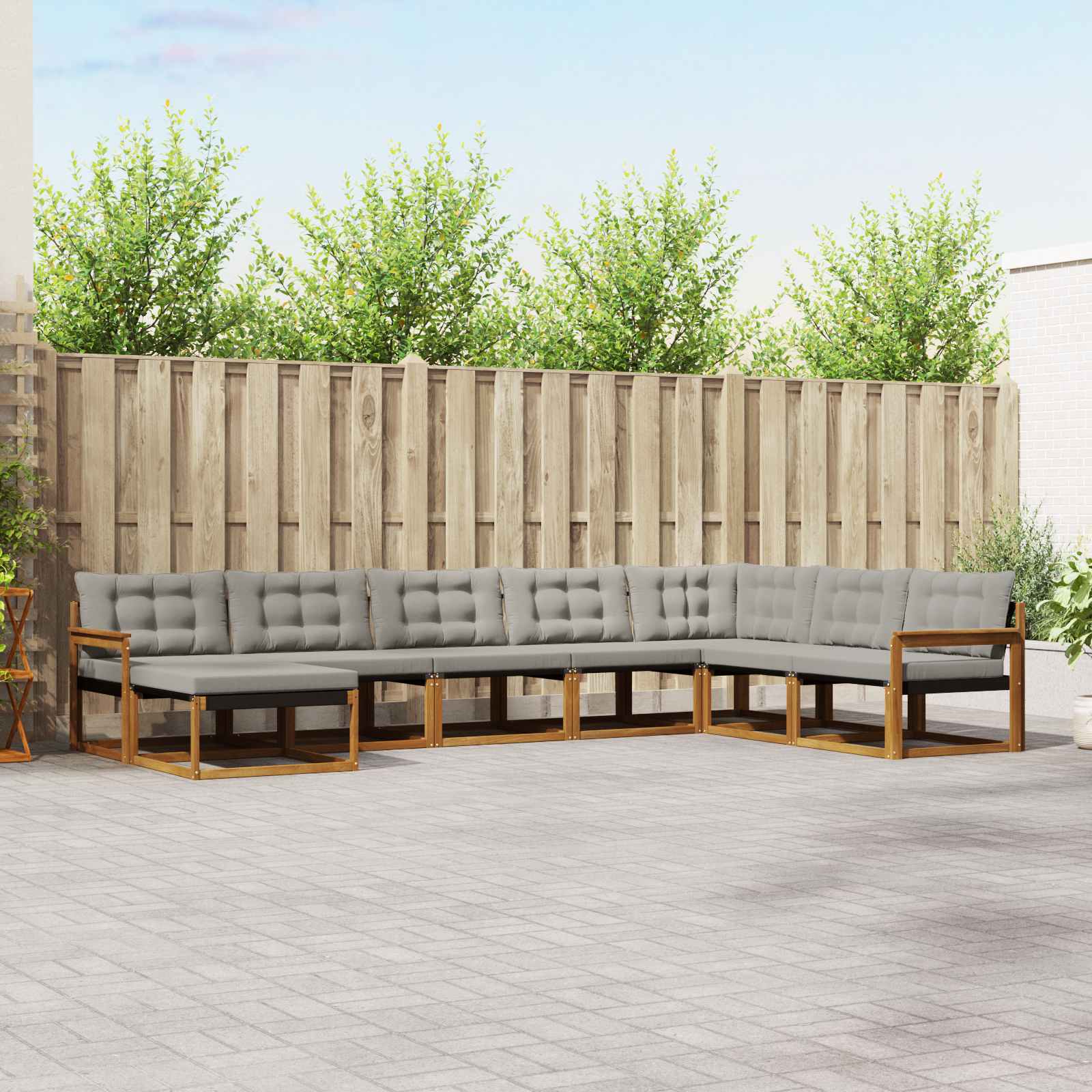 vidaXL Zestaw sof na zewnątrz z poduszką 8 pcs Naturalny i Jasny Szary