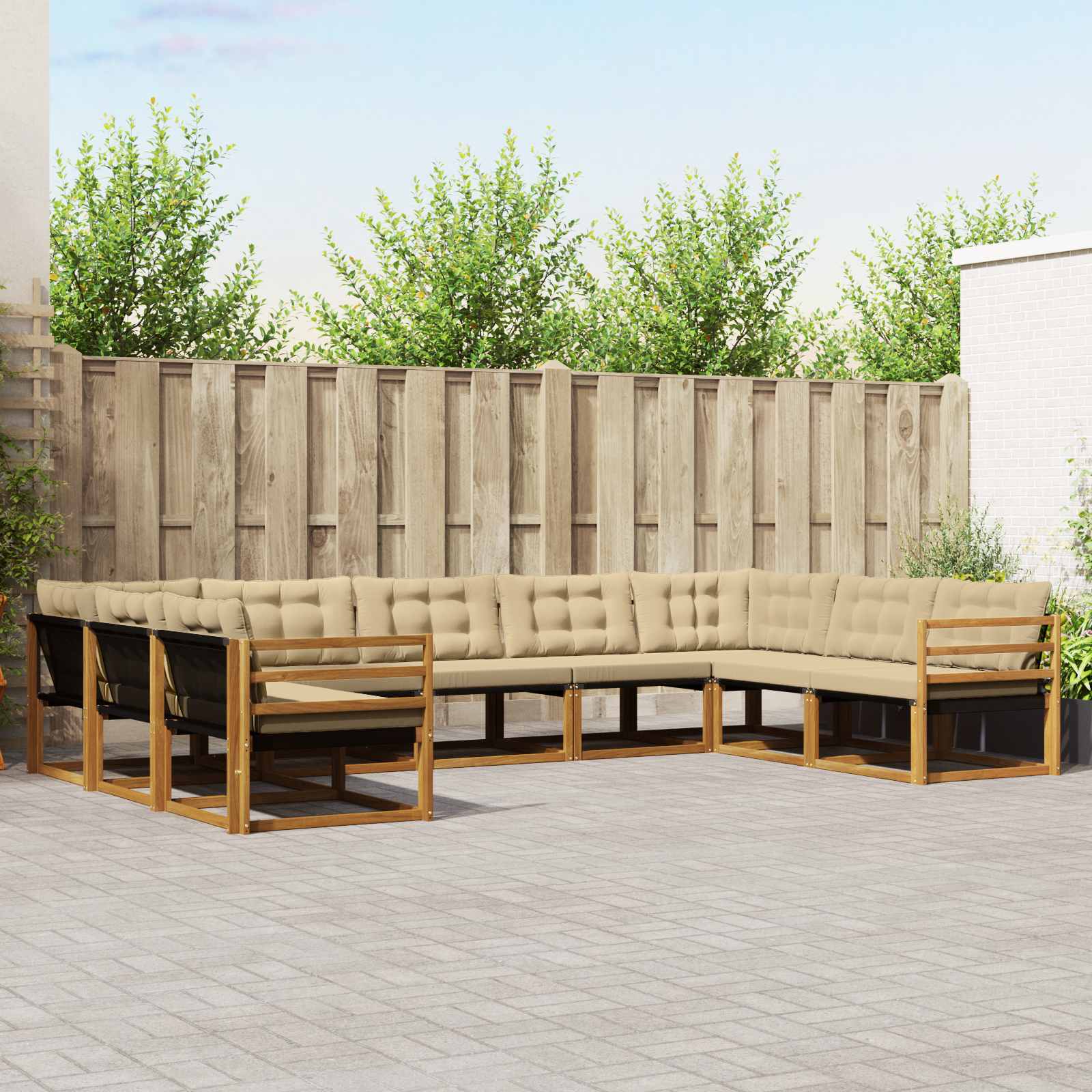 vidaXL Zestaw sof na zewnątrz z poduszką 9 pcs Naturalny i Beżowy