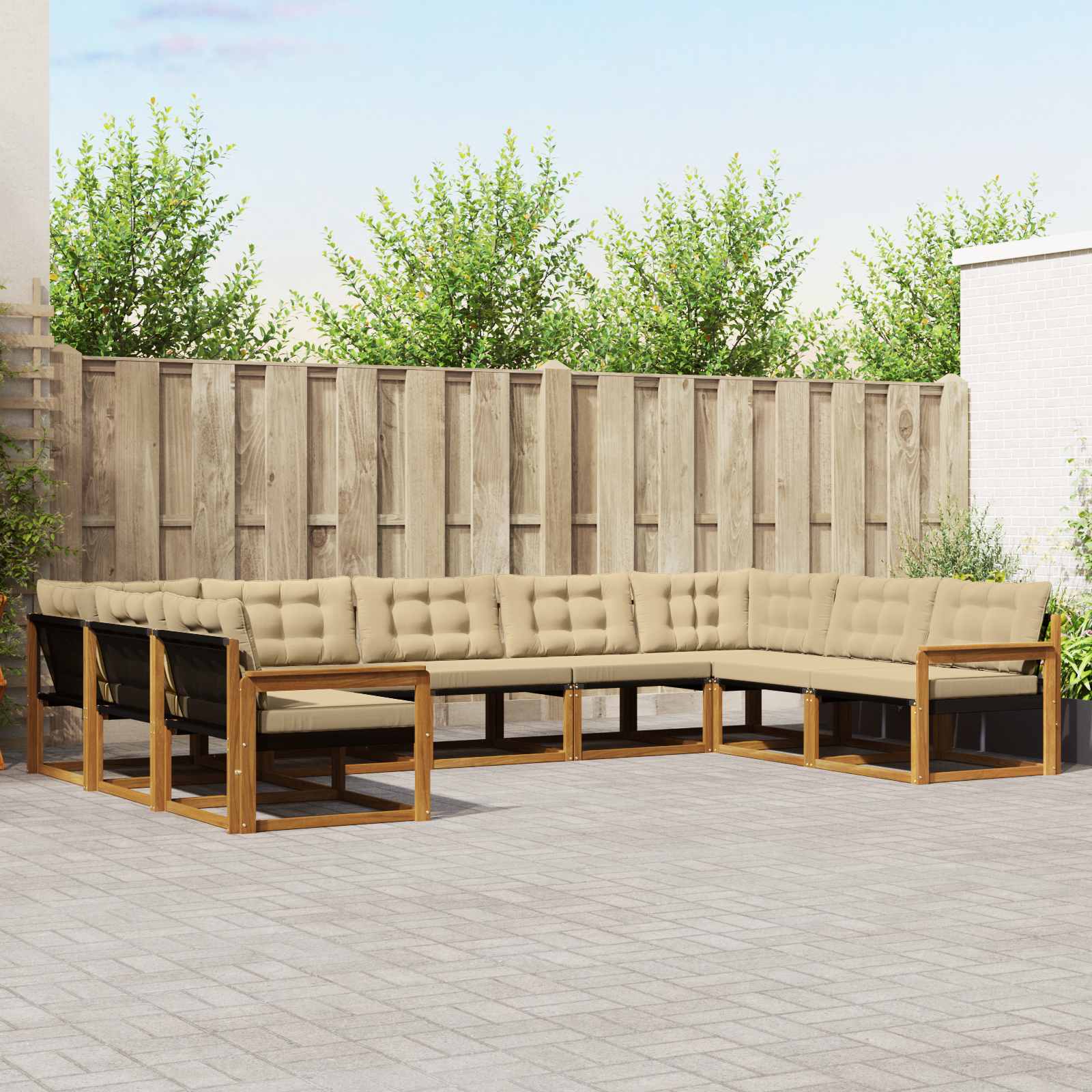 vidaXL Zestaw sof na zewnątrz z poduszką 9 pcs Naturalny i Beżowy