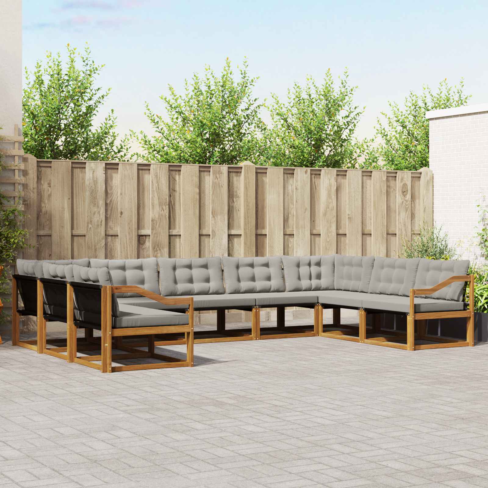 vidaXL Zestaw sof na zewnątrz z poduszką 9 pcs Naturalny i Jasny Szary