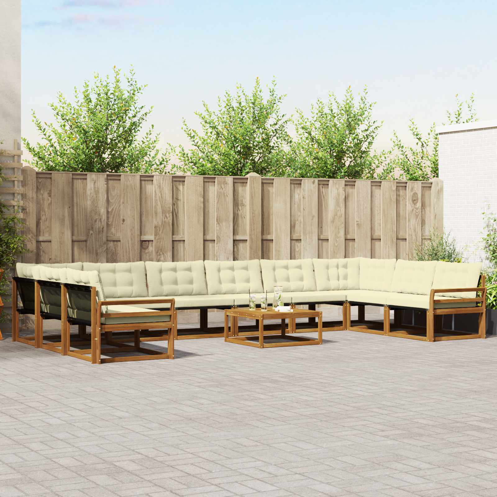 vidaXL Zestaw sof na zewnątrz z poduszką 11 pcs Naturalny i Kremowy