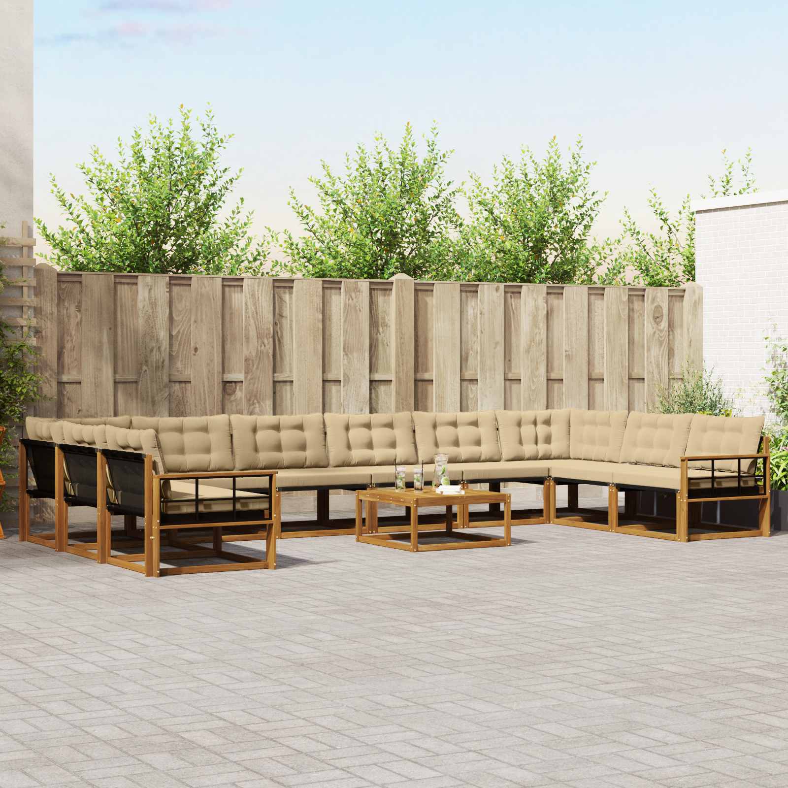 vidaXL Zestaw sof na zewnątrz z poduszką 11 pcs Naturalny i Beżowy