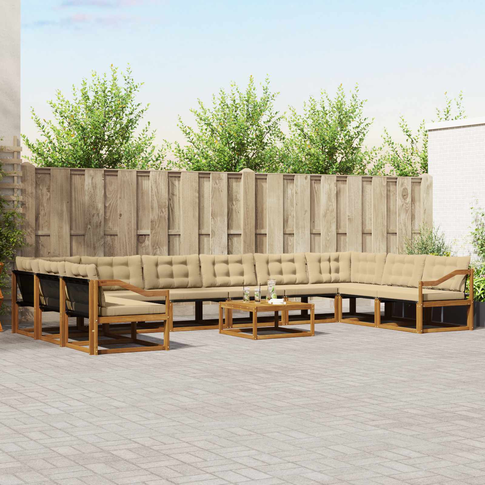 vidaXL Zestaw sof na zewnątrz z poduszką 11 pcs Naturalny i Beżowy