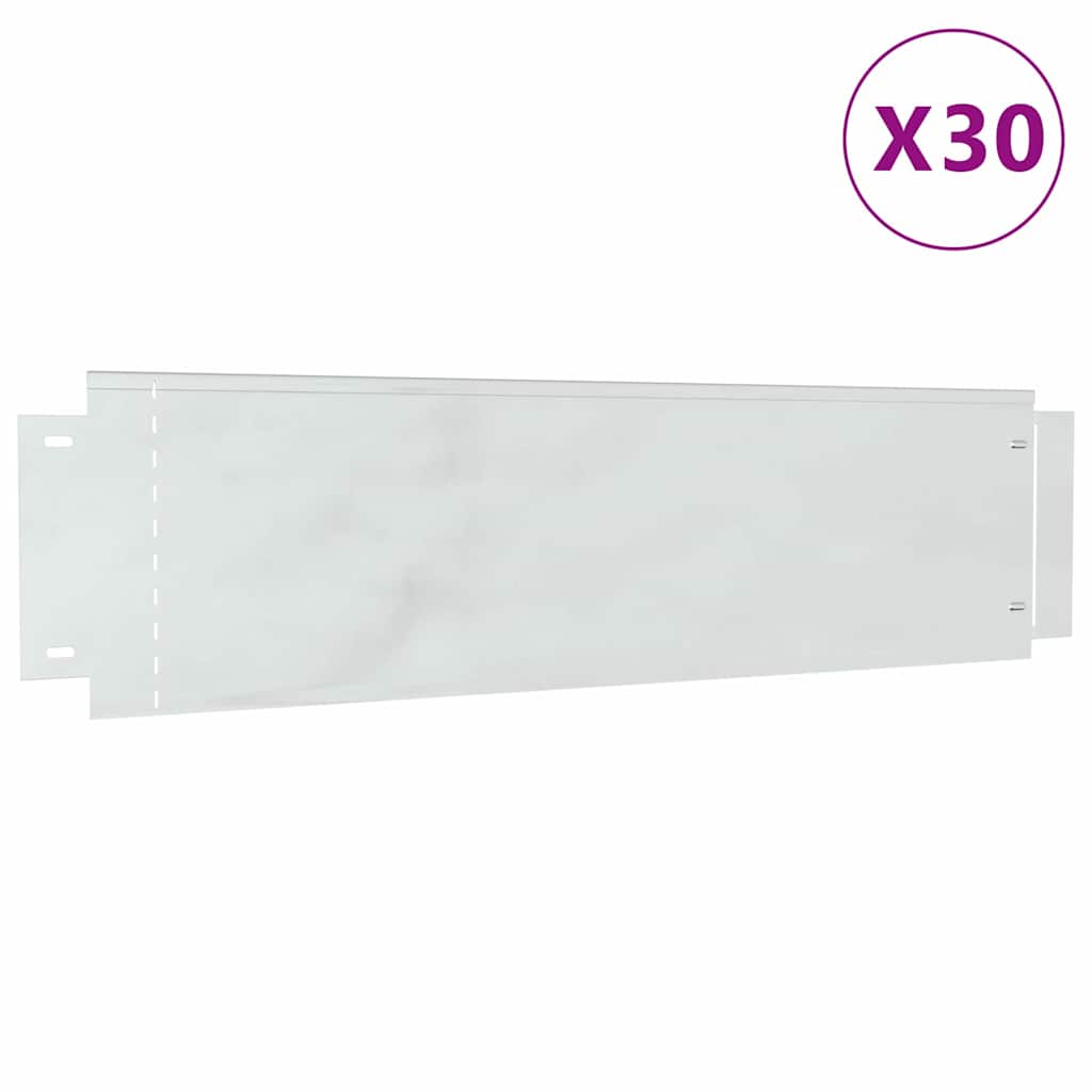 vidaXL Obrzeża trawnikowe 30 pcs Srebrny 100 x 25 x 0,07 cm