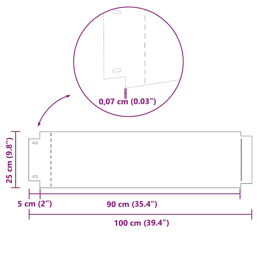vidaXL Obrzeża trawnikowe 30 pcs Srebrny 100 x 25 x 0,07 cm