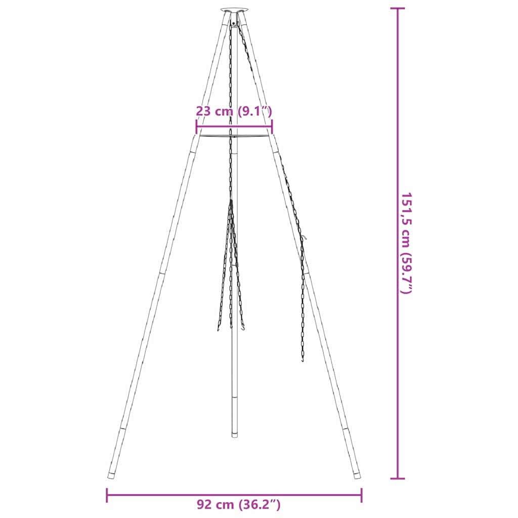 vidaXL Tripod na ognisko Czarny 92 x 92 x 151,5 cm Stal