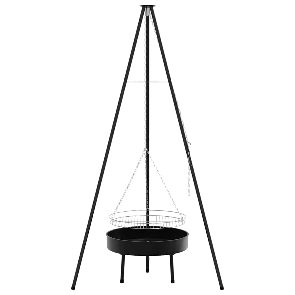 vidaXL Tripod na ognisko 3 pcs Czarny Stal