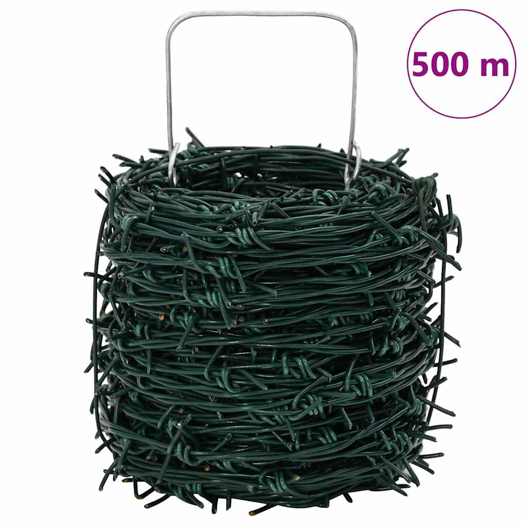 vidaXL Drut kolczasty Zielony 100 m Stal ocynkowana ogniowo