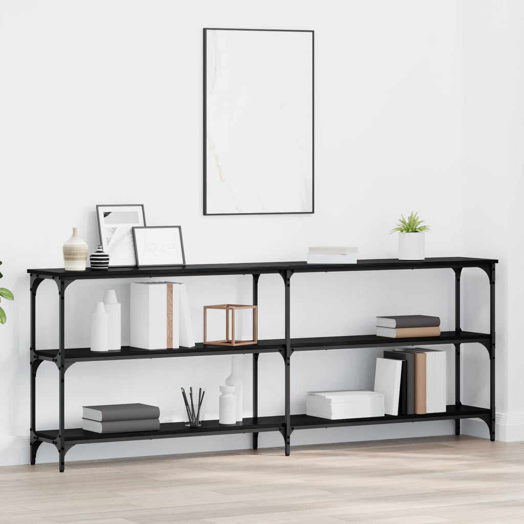 vidaXL Konsola Czarny dąb 200 x 29 x 75 cm Drewno inżynieryjne i metal