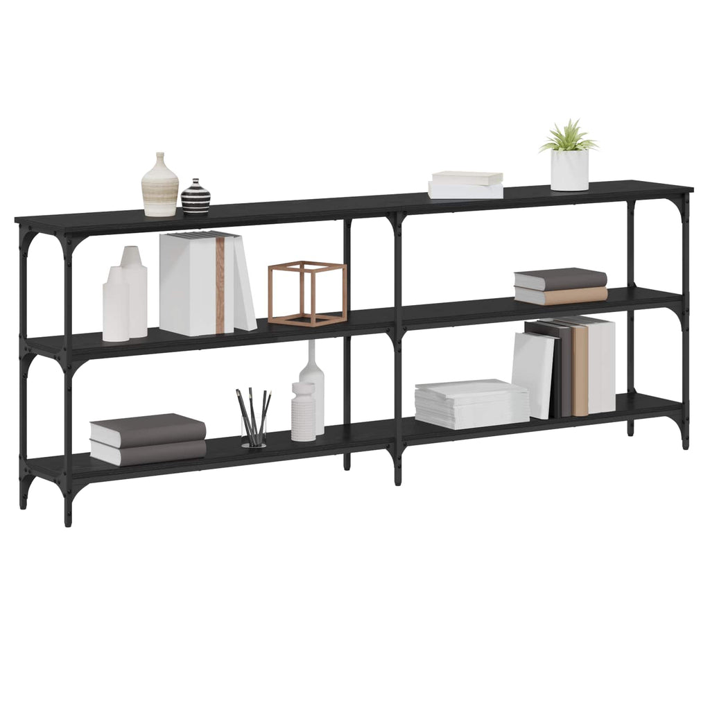 vidaXL Konsola Czarny dąb 200 x 29 x 75 cm Drewno inżynieryjne i metal