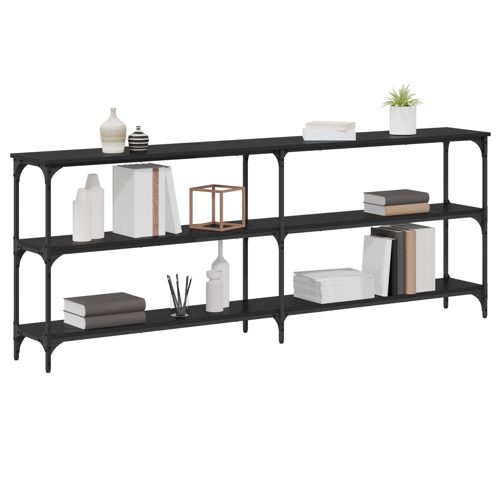 vidaXL Konsola Czarny dąb 200 x 29 x 75 cm Drewno inżynieryjne i metal