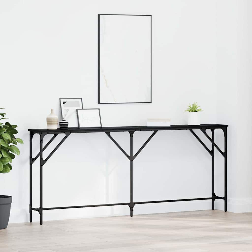 vidaXL Konsola Czarny dąb 180 x 23 x 75 cm Drewno inżynieryjne i metal