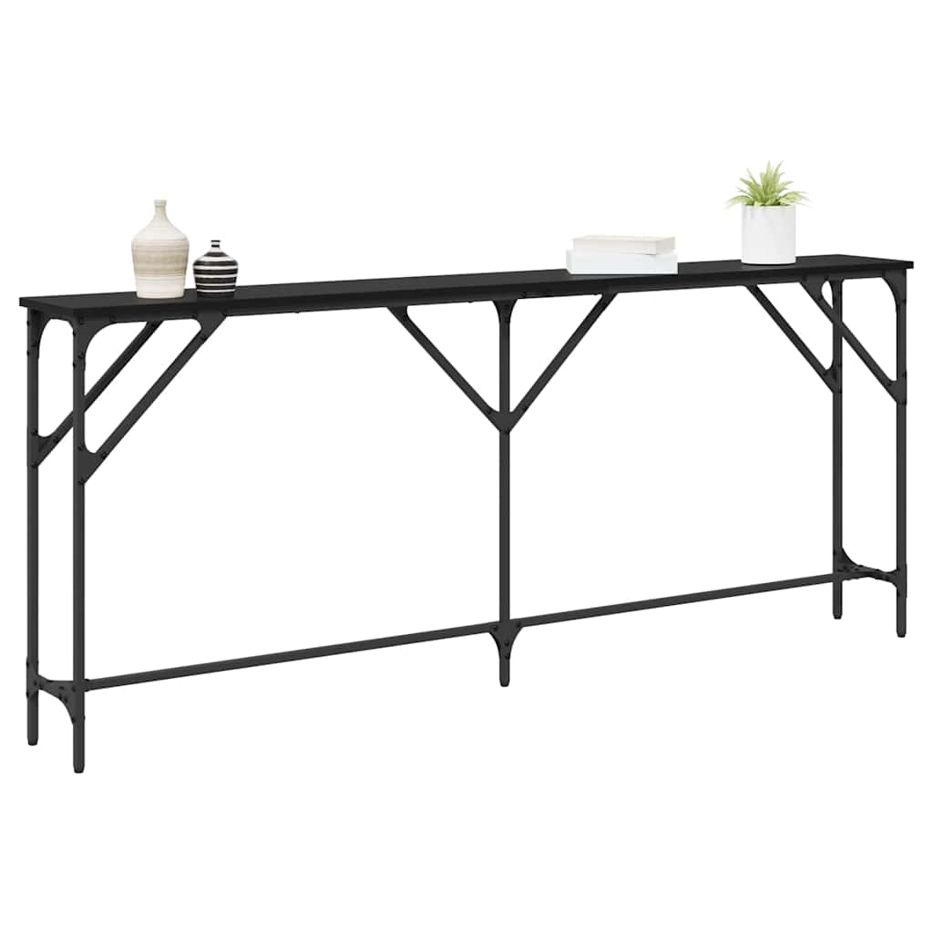vidaXL Konsola Czarny dąb 180 x 23 x 75 cm Drewno inżynieryjne i metal