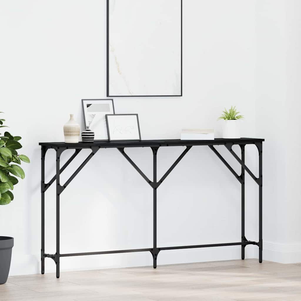 vidaXL Konsola Czarny dąb 140 x 23 x 75 cm Drewno inżynieryjne i metal