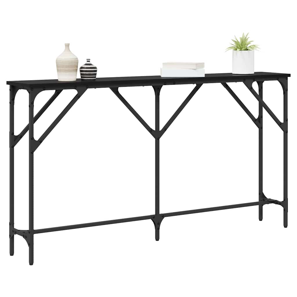 vidaXL Konsola Czarny dąb 140 x 23 x 75 cm Drewno inżynieryjne i metal