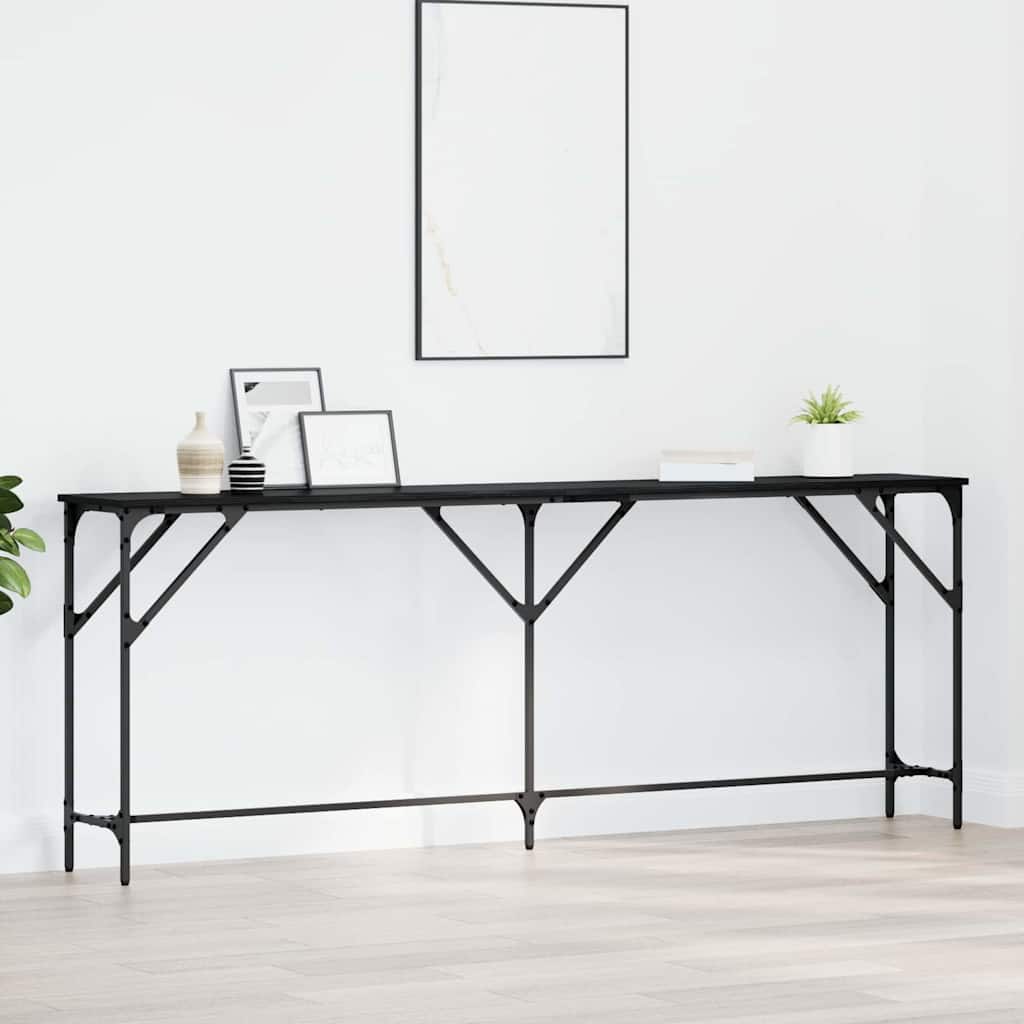 vidaXL Konsola Czarny dąb 200 x 29 x 75 cm Drewno inżynieryjne i metal