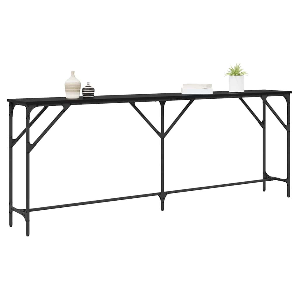 vidaXL Konsola Czarny dąb 200 x 29 x 75 cm Drewno inżynieryjne i metal
