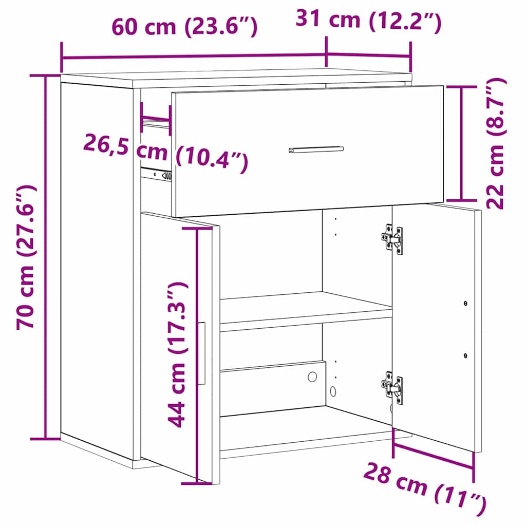 vidaXL Bufet Czarny Dąb 60 x 31 x 70 cm Materiał drewnopochodny