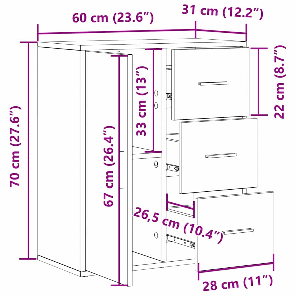 vidaXL Bufet Dąb rzemieślniczy 60 x 31 x 70 cm Materiał drewnopochodny