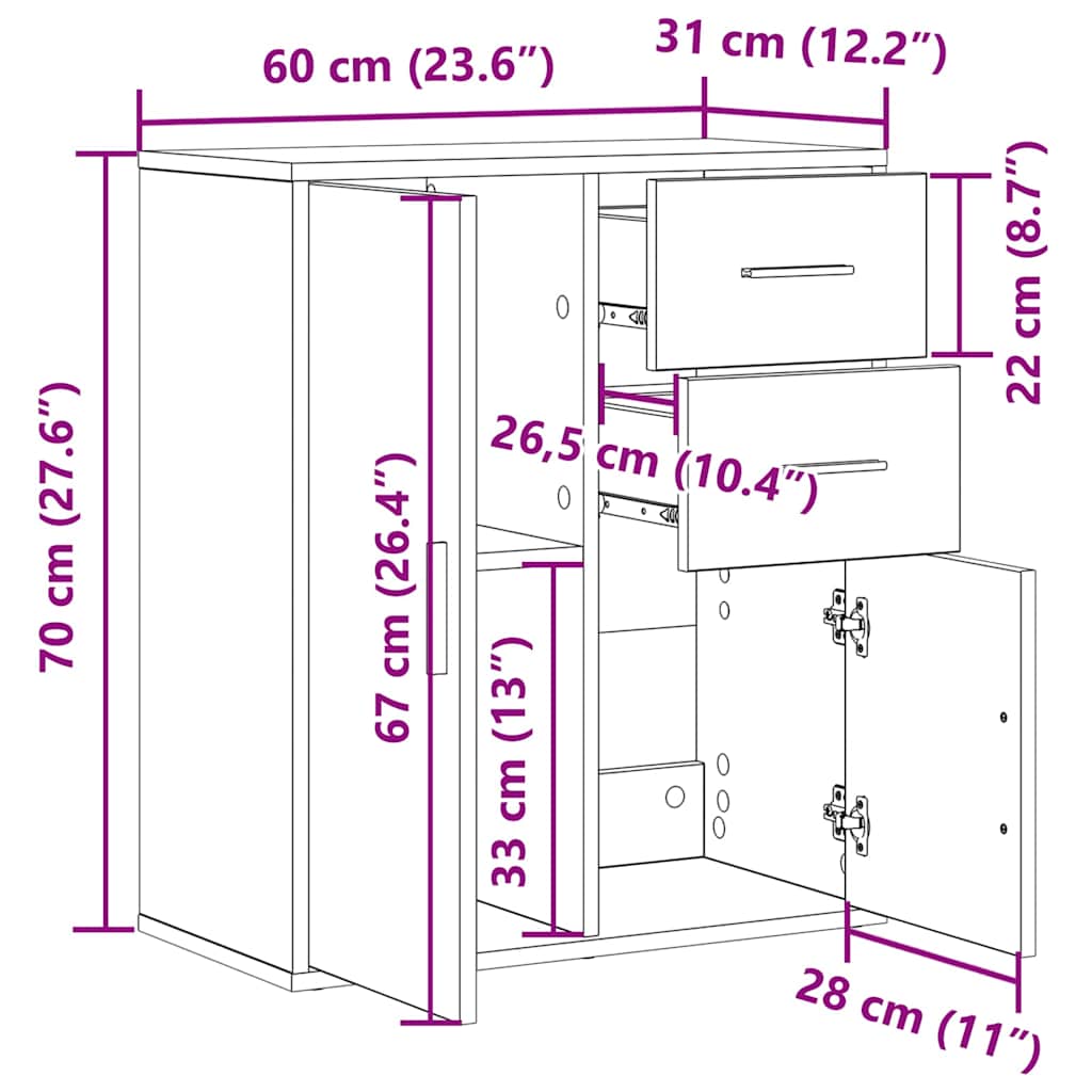 vidaXL Bufet Czarny Dąb 60 x 31 x 70 cm Materiał drewnopochodny