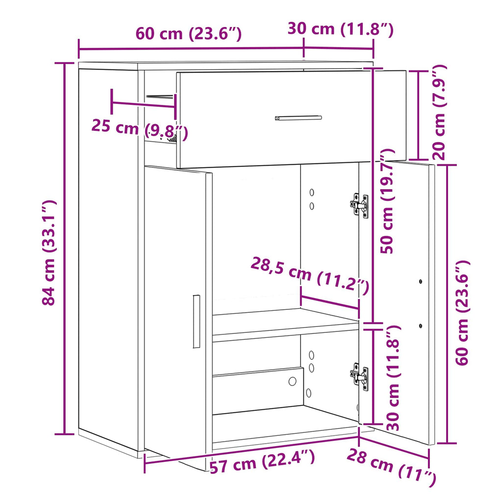 vidaXL Bufet Czarny Dąb 60 x 30 x 84 cm Materiał drewnopochodny