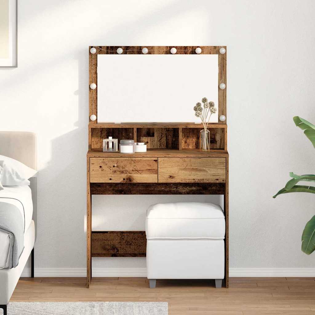 vidaXL Toaletka z szufladą z półką Stare drewno 80 x 41 x 134,5 cm