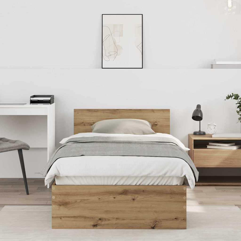 vidaXL Rama łóżka z wezgłowiem Z zagłówkiem Dąb artisan 90 x 200 cm