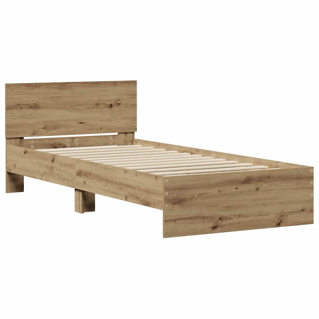 vidaXL Rama łóżka z wezgłowiem Z zagłówkiem Dąb artisan 90 x 200 cm