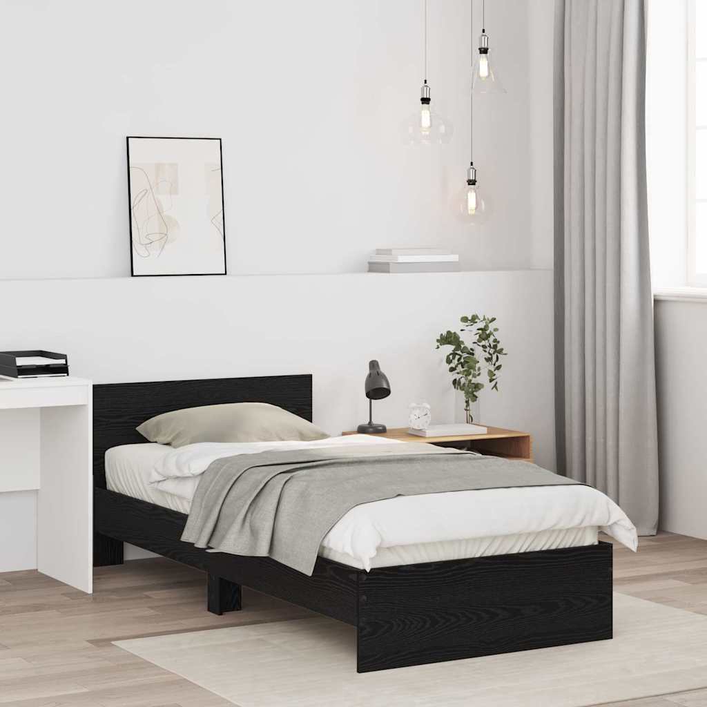 vidaXL Rama łóżka z wezgłowiem Z zagłówkiem Czarny dąb 90 x 200 cm