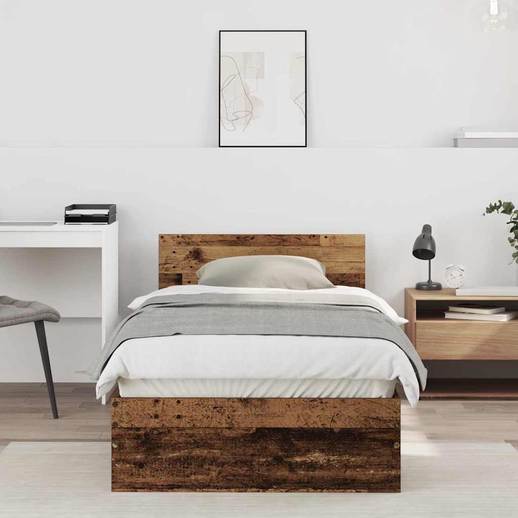 vidaXL Ramka łóżka Stare drewno 75 x 190 cm Materiał drewnopochodny