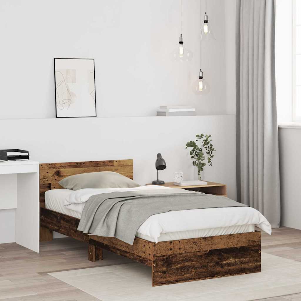 vidaXL Ramka łóżka Stare drewno 75 x 190 cm Materiał drewnopochodny
