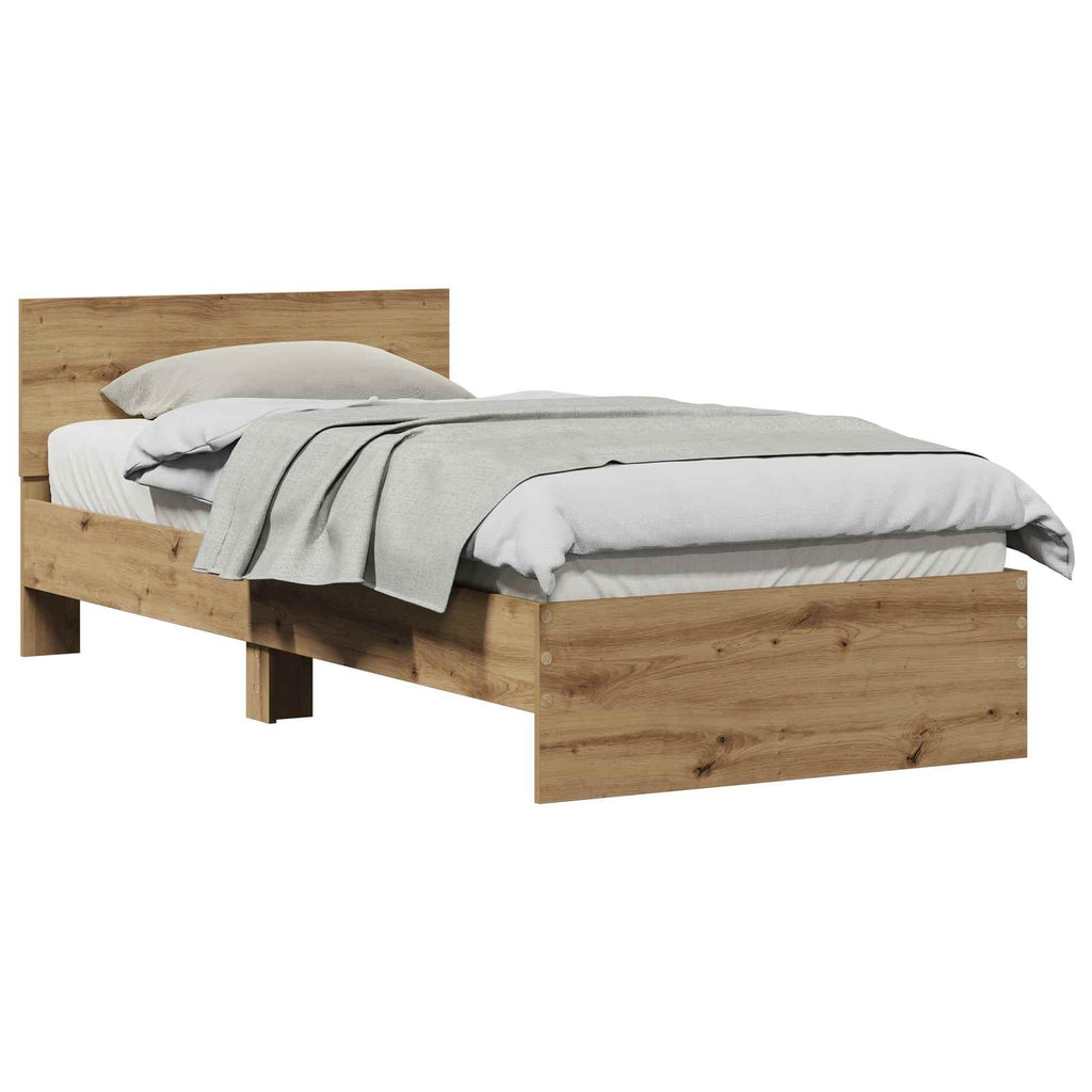 vidaXL Rama łóżka z wezgłowiem Z zagłówkiem Dąb artisan 75 x 190 cm