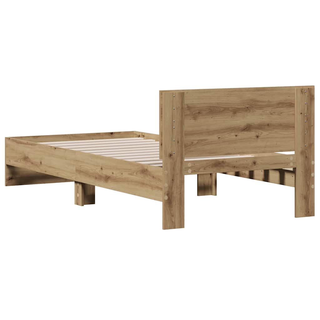 vidaXL Rama łóżka z wezgłowiem Z zagłówkiem Dąb artisan 75 x 190 cm