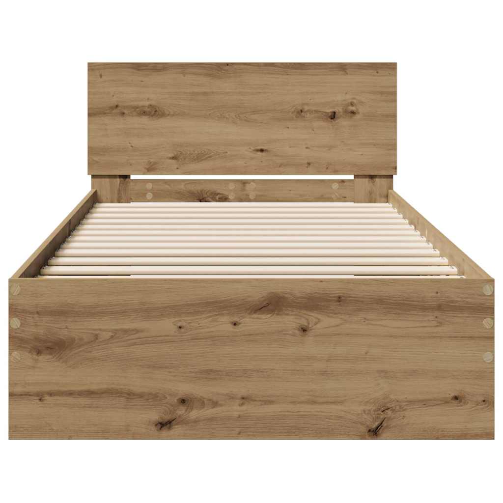vidaXL Rama łóżka z wezgłowiem Z zagłówkiem Dąb artisan 75 x 190 cm