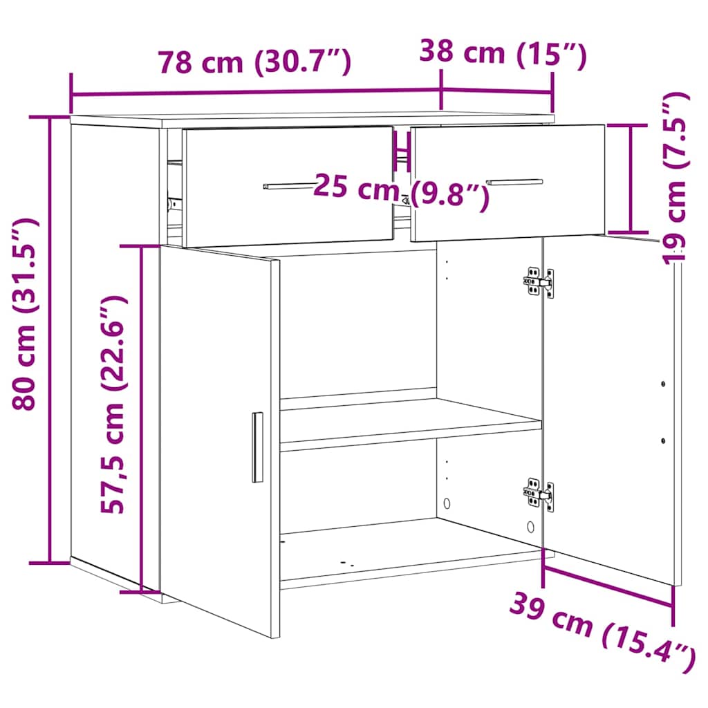 vidaXL Bufet Dąb rzemieślniczy 78 x 38 x 80 cm Materiał drewnopochodny