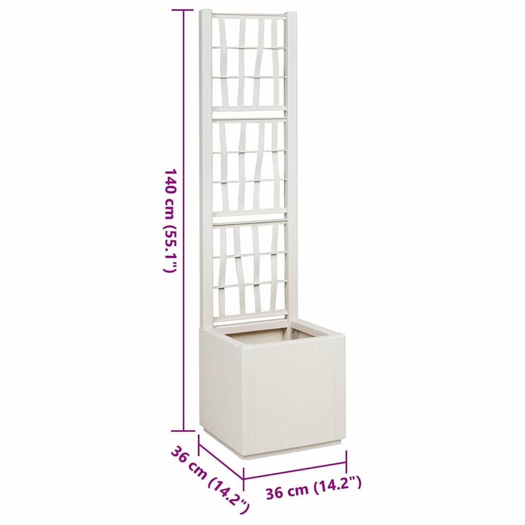 vidaXL Donica ogrodowa z trellem Biały 36 x 36 x 140 cm PP