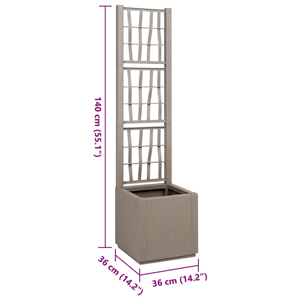 vidaXL Donica ogrodowa z trellem Jasny Brąz 36 x 36 x 140 cm PP