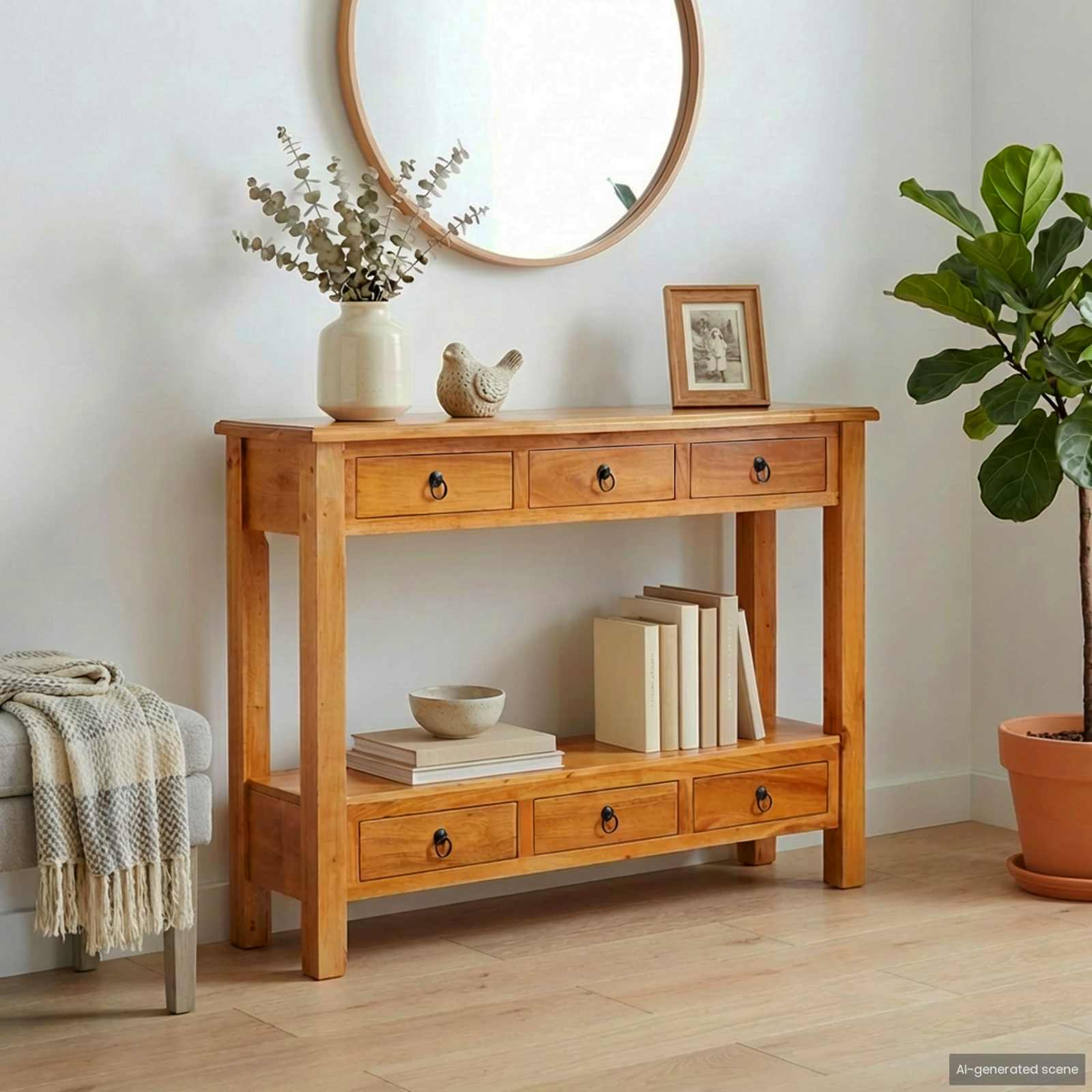 vidaXL Konsola Naturalny 115 x 32 x 76 cm Lite drewno mahoniowe
