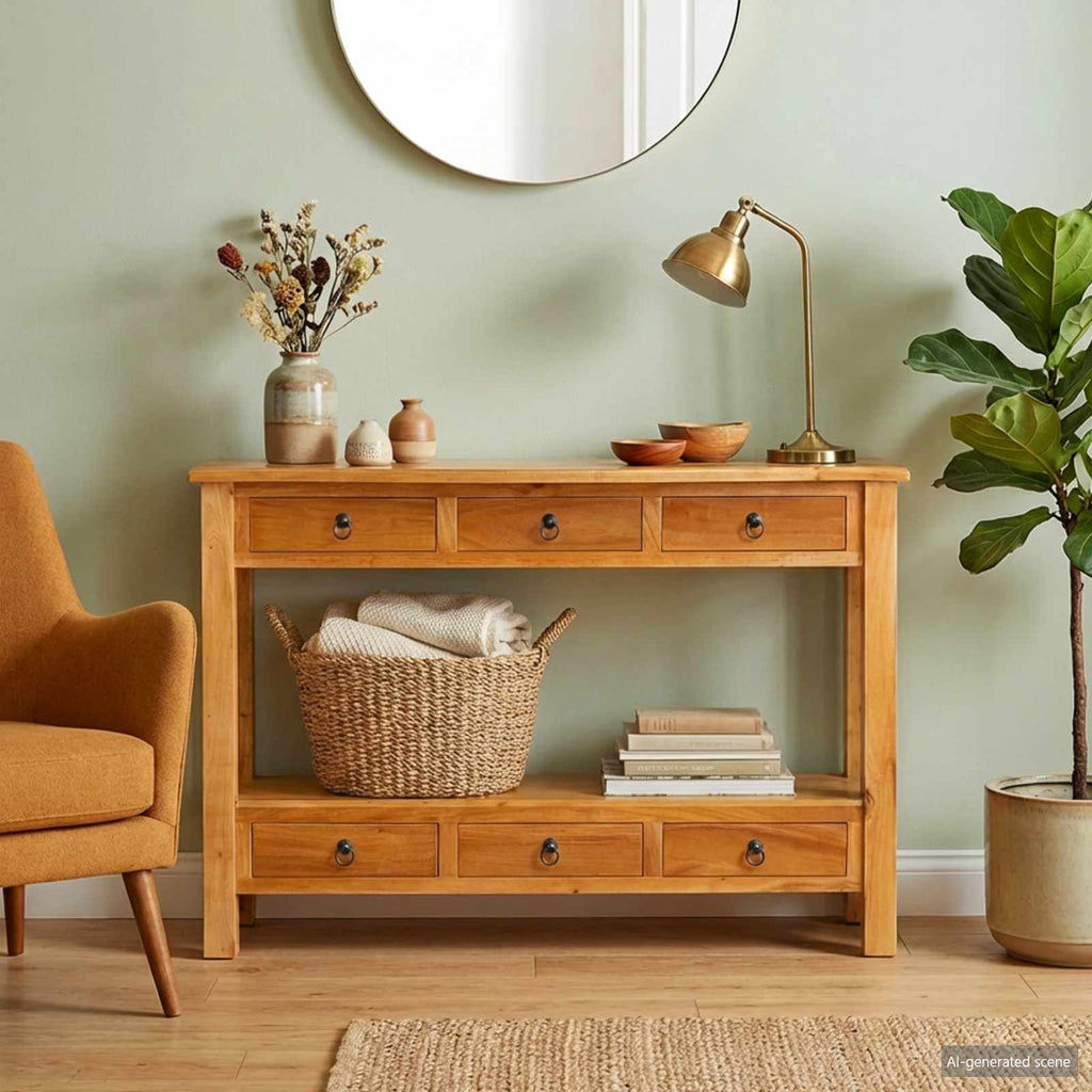 vidaXL Konsola Naturalny 115 x 32 x 76 cm Lite drewno mahoniowe