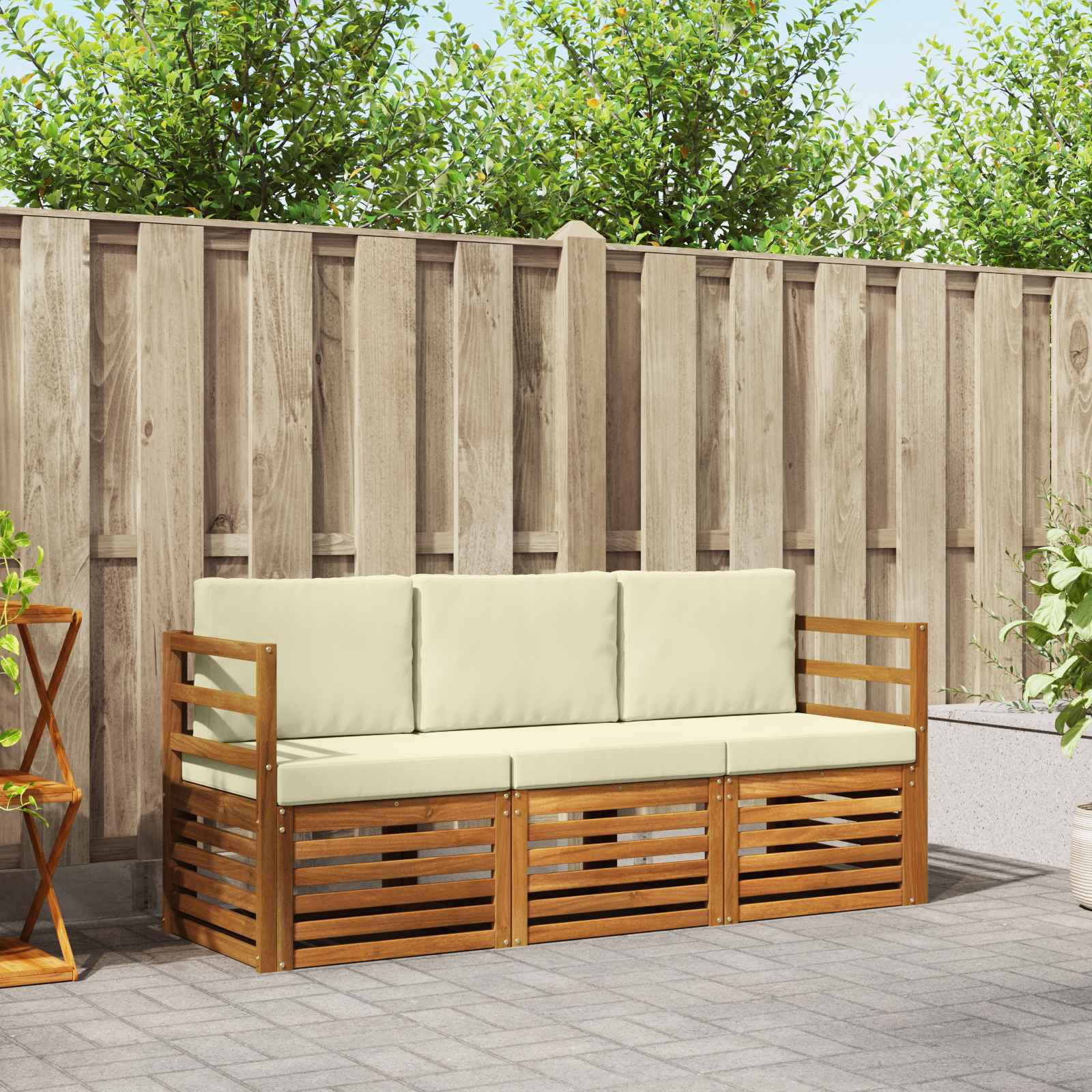 vidaXL Zestawy sof 3 pcs Naturalny i Kremowy Lite Drewno Akacji