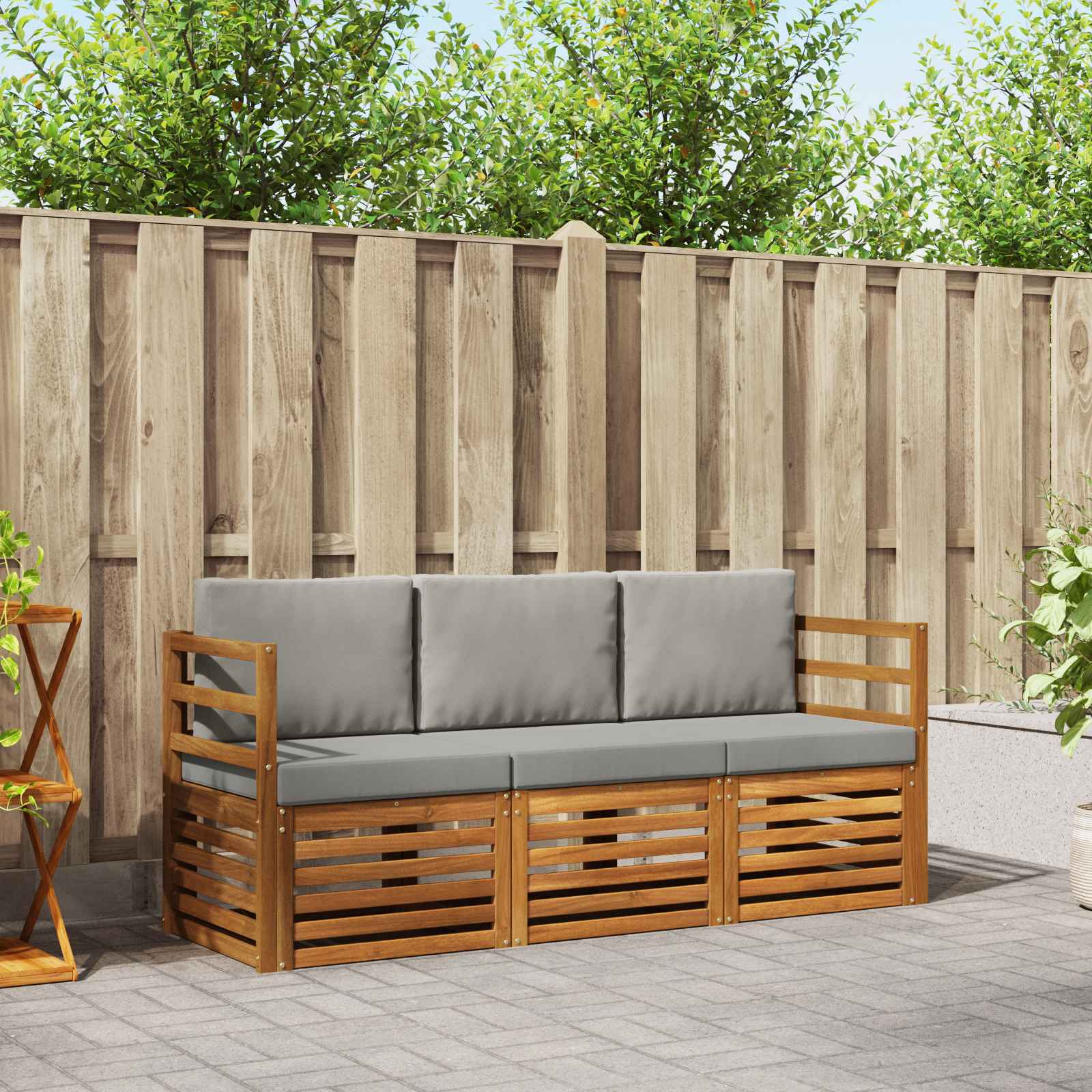 vidaXL Zestawy sof 3 pcs Naturalny i Jasny Szary Lite Drewno Akacji