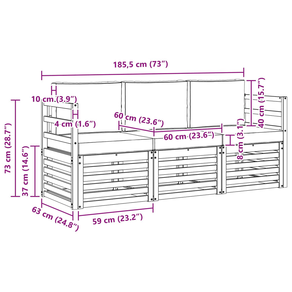 vidaXL Zestawy sof 3 pcs Naturalny i Antracytowy Lite Drewno Akacji