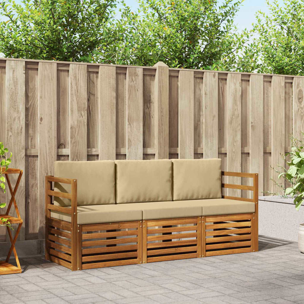vidaXL Zestawy sof 3 pcs Naturalny i Beżowy Lite Drewno Akacji