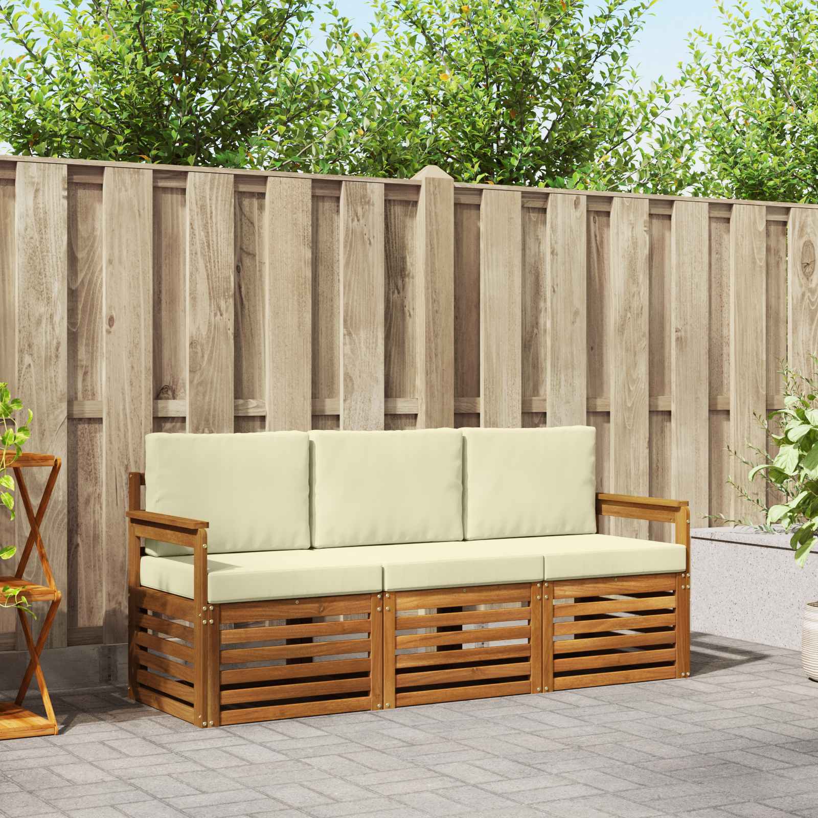 vidaXL Zestawy sof 3 pcs Naturalny i Kremowy Lite Drewno Akacji