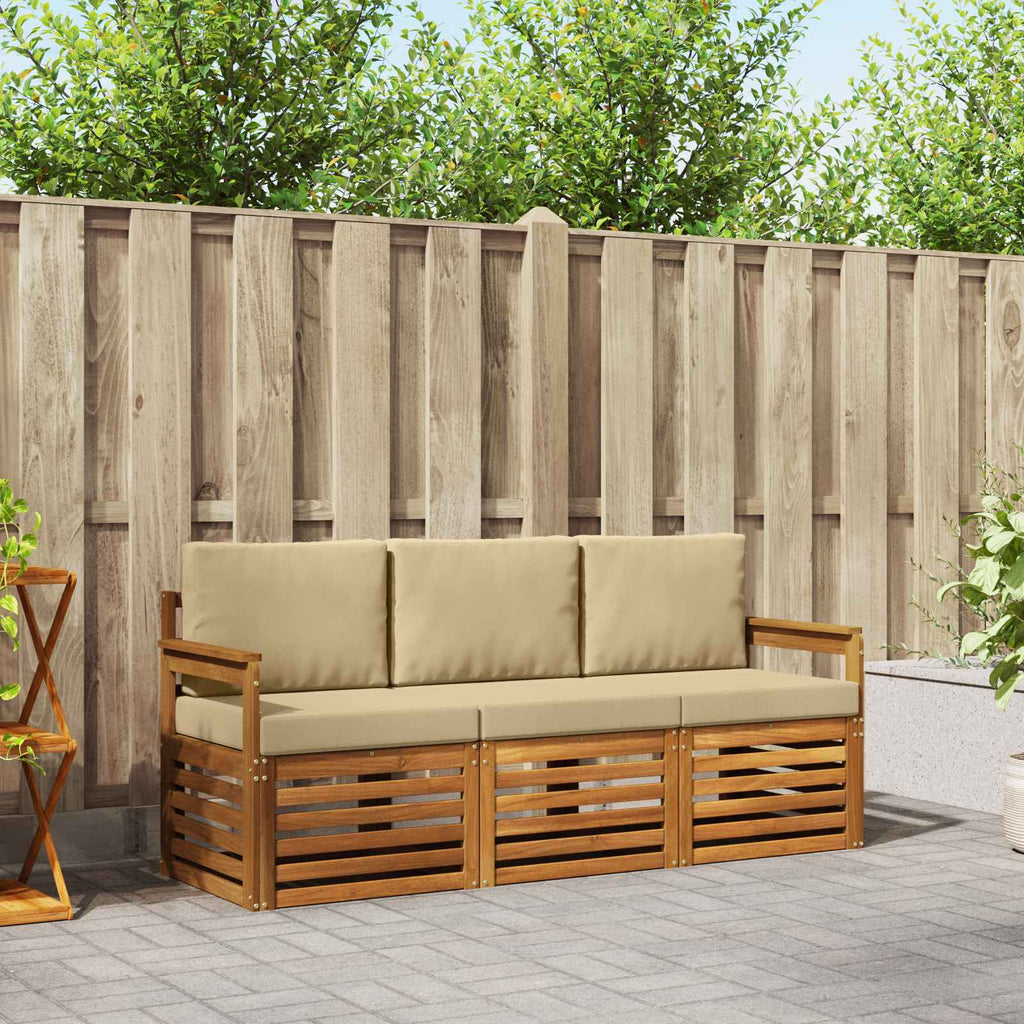 vidaXL Zestawy sof 3 pcs Naturalny i Beżowy Lite Drewno Akacji