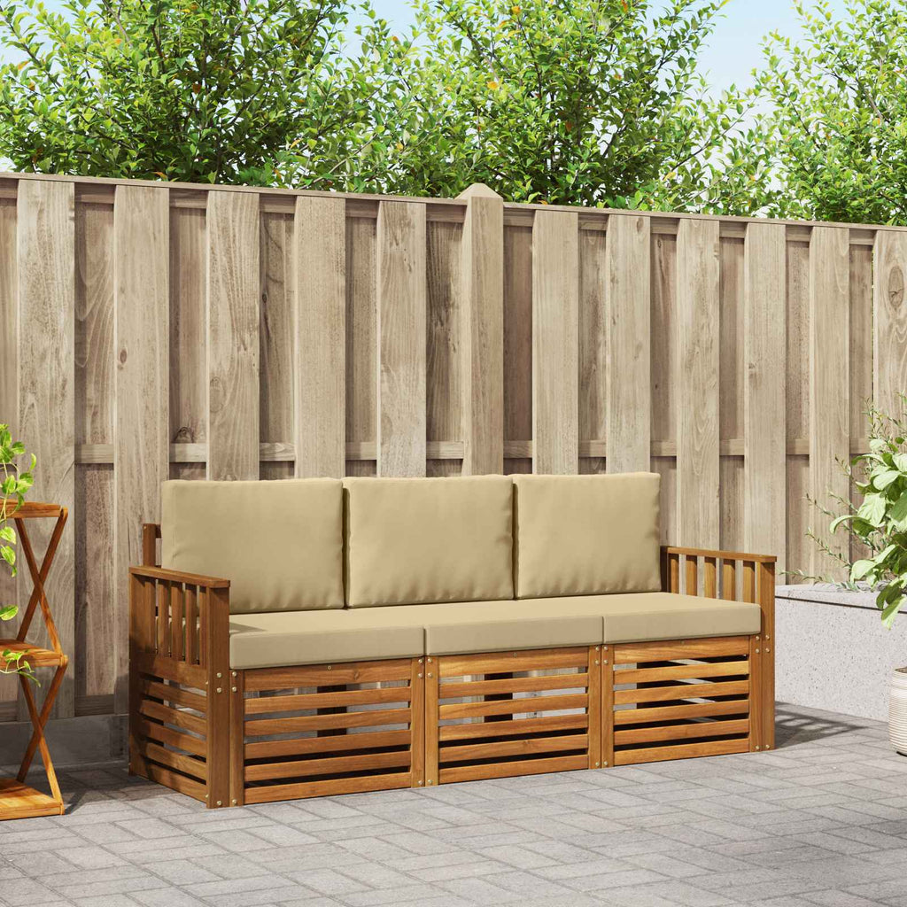vidaXL Zestawy sof 3 pcs Naturalny i Beżowy Lite Drewno Akacji