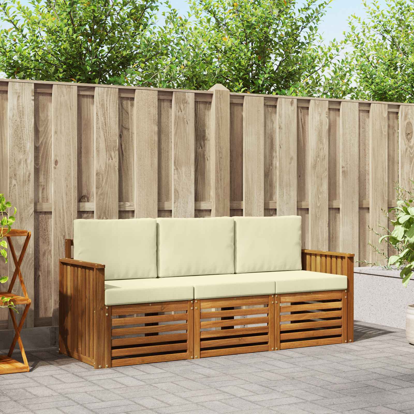 vidaXL Zestawy sof 3 pcs Naturalny i Kremowy Lite Drewno Akacji