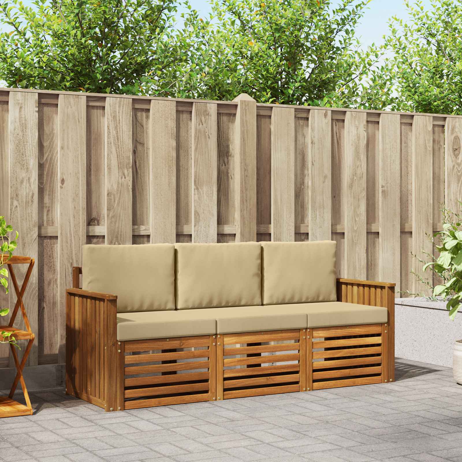vidaXL Zestawy sof 3 pcs Naturalny i Beżowy Lite Drewno Akacji